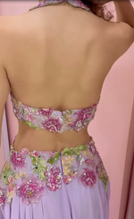 Floral Applique Halter Gown with Cut-Out Waist