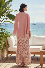 Floral Embroidered Gown with Chiffon Cape Sleeves