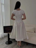 Embroidered Peplum Tea-Length Two-Piece Dress