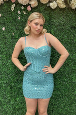 Spaghetti Strap Beaded Corset Homecoming Dress