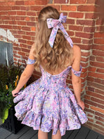 Off-the-Shoulder Floral Jacquard Corset Mini Dress