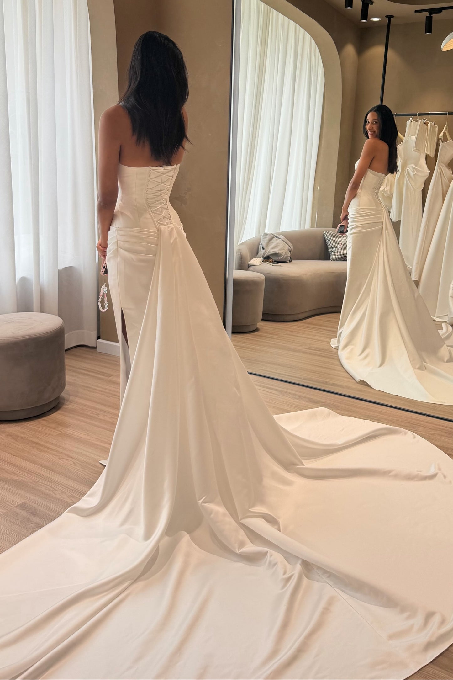Strapless Ruched Corset Wedding Dress with Slit