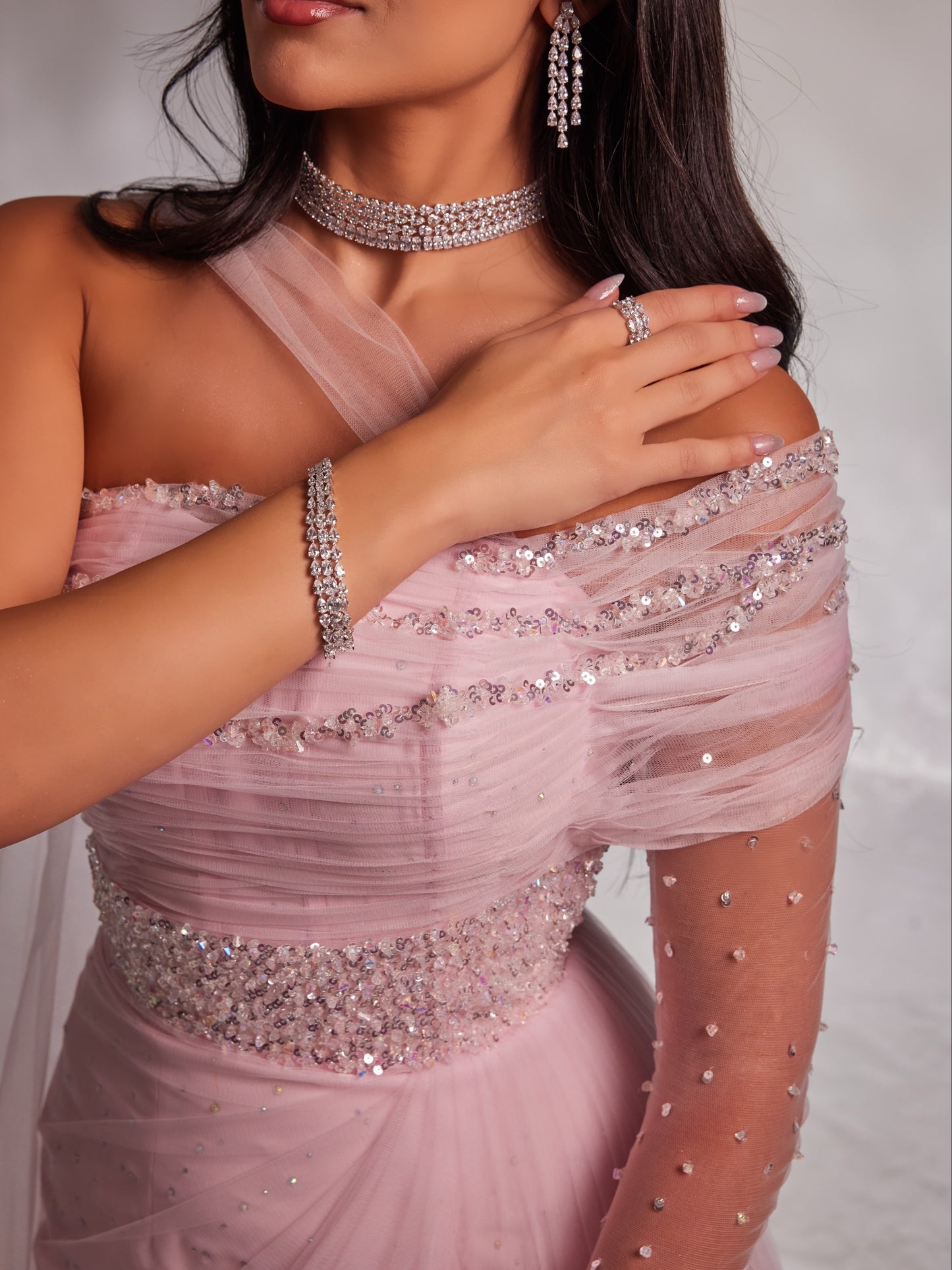 Tulle A-Line Evening Gown with Beaded Waist