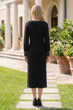 Beaded Trim Long Sleeve Midi Column Dress