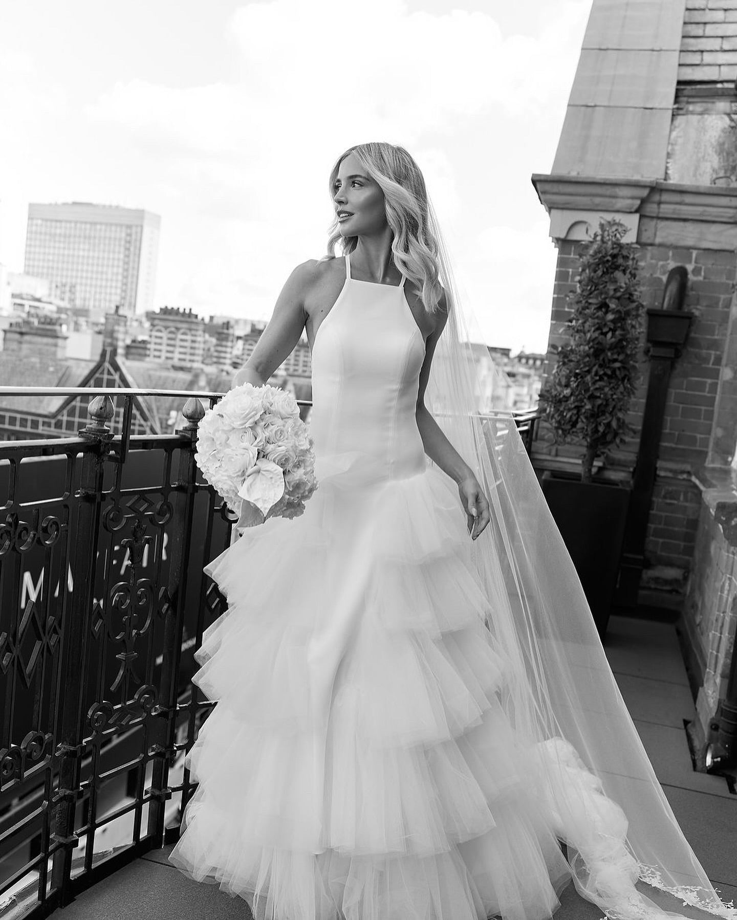Tiered Tulle Halter A-Line Wedding Gown