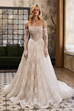 Corset Lace A-Line Wedding Dress with Pearl Draping