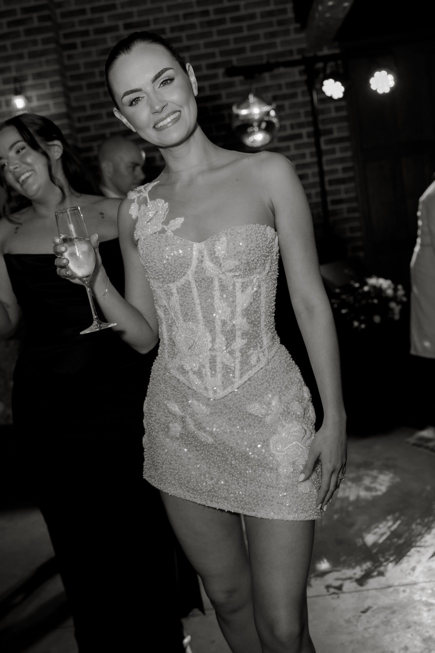 Beaded Corset Mini Dress with Floral Applique Detail