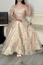 Floral Embroidered Off-Shoulder Ball Gown
