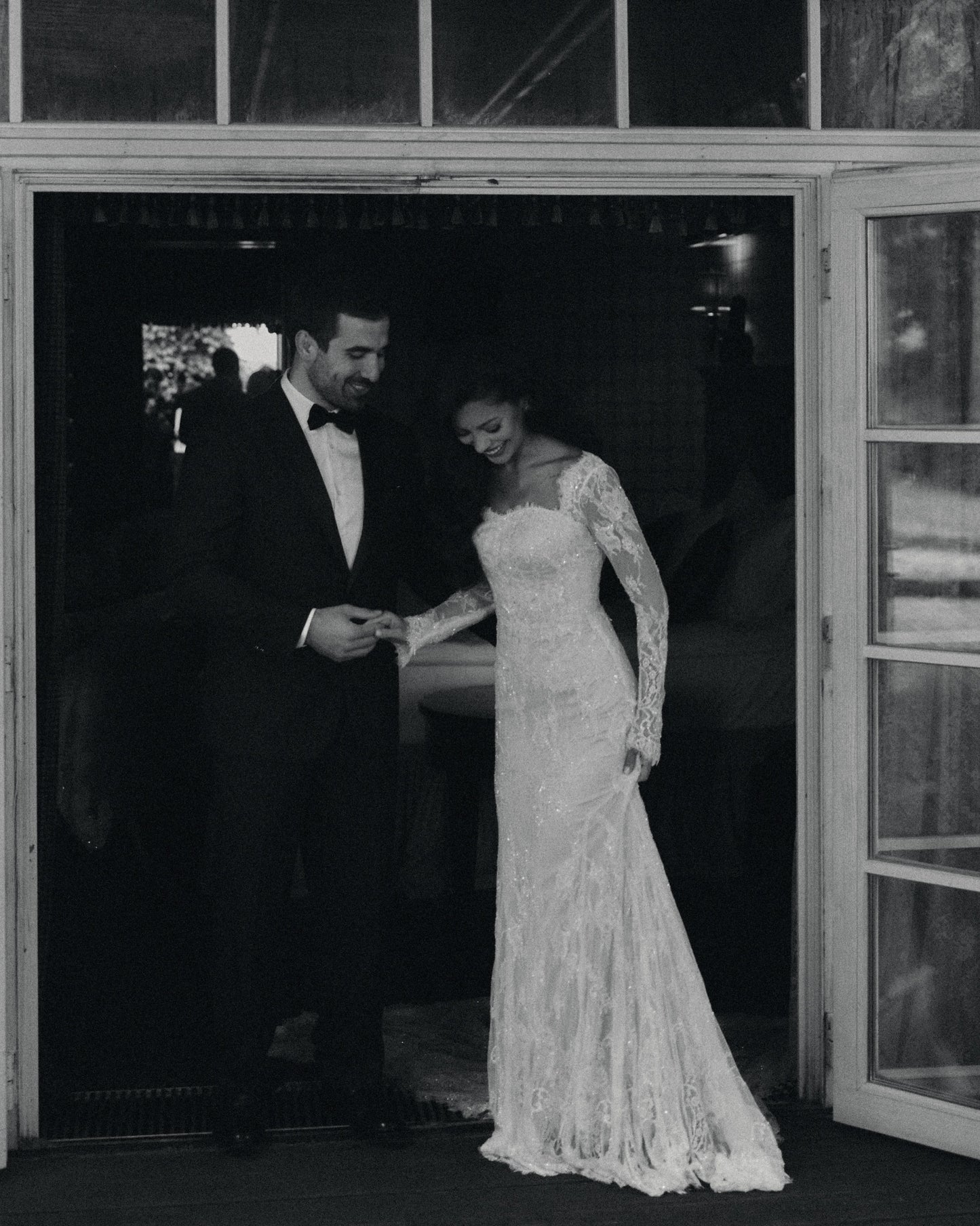 Long Sleeve Illusion Lace Wedding Dress with Train