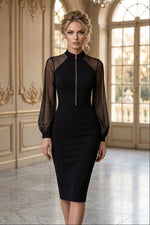 Midi Sheath Dress with Sheer Balloon Sleeves