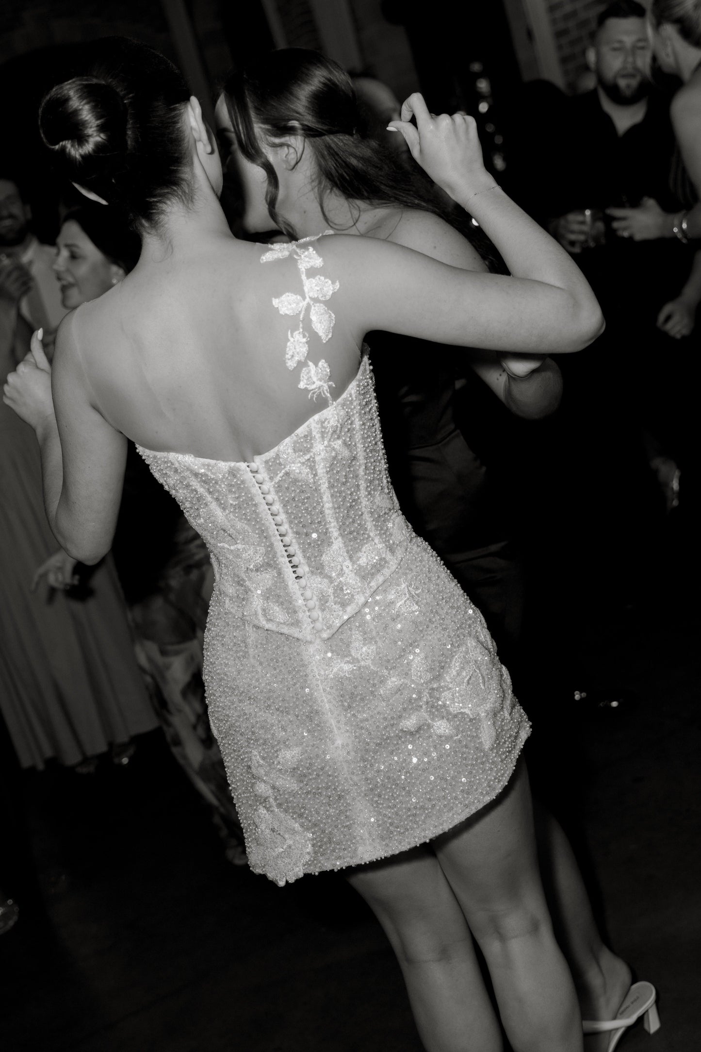 Beaded Corset Mini Dress with Floral Applique Detail