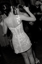 Beaded Corset Mini Dress with Floral Applique Detail