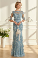 Embellished Lace Half Sleeve Mermaid Dress