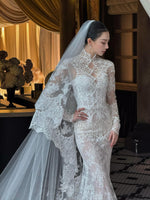 High Neck Long Sleeve Lace Mermaid Wedding Dress