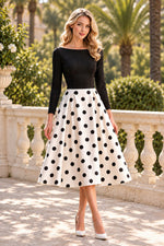 Polka Dot Midi Dress with Long Sleeves