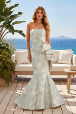 Strapless Jacquard Mermaid Gown with Side Ruffle