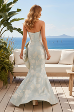 Strapless Jacquard Mermaid Gown with Side Ruffle
