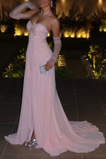 Strapless Beaded Evening Gown with Matching Gloves