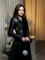 Elegant Long Sleeve Satin A-Line Evening Gown
