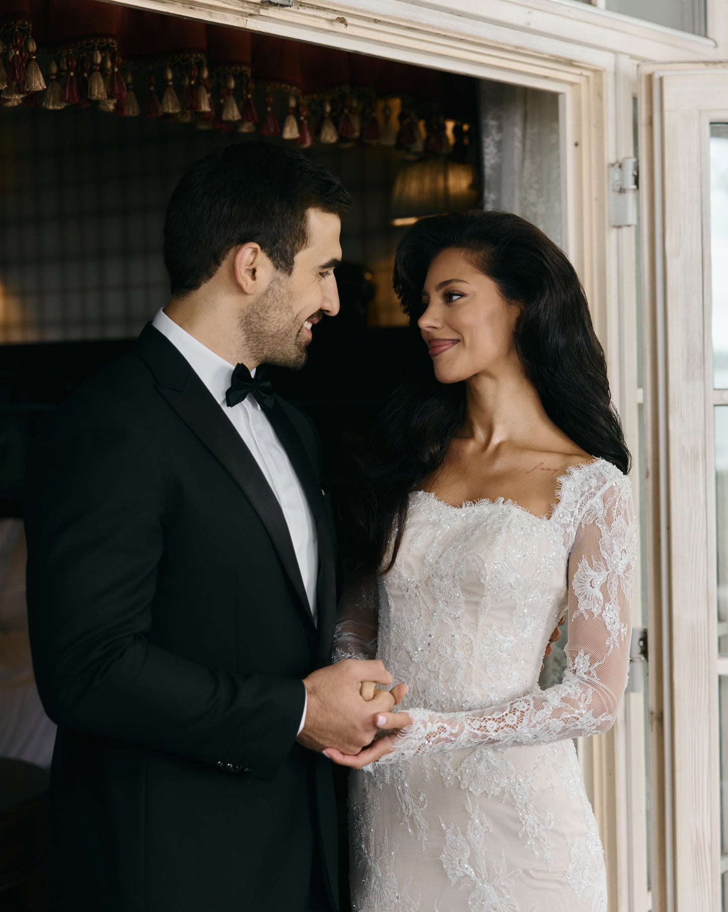 Long Sleeve Illusion Lace Wedding Dress with Train