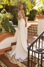 Trumpet Crepe Wedding Dress with Lace Illusion Back