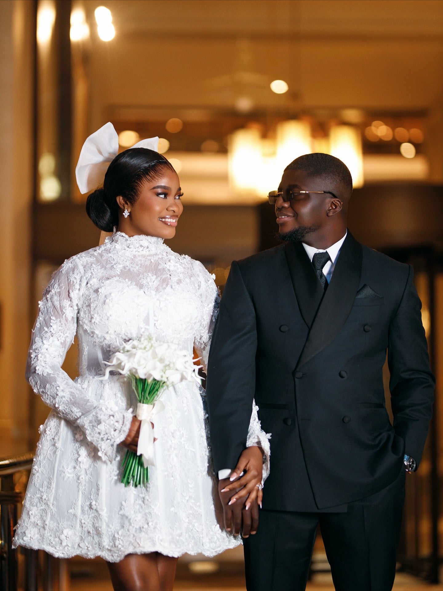 High Neck Lace Mini Wedding Dress with Long Sleeves