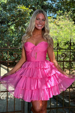 Strapless Ruched Sweetheart Tiered Mini Dress