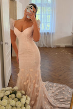 Sequined Mermaid Gown with 3D Floral Train