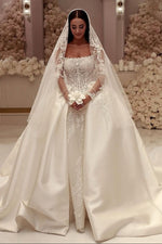 Corset Satin Ball Gown Wedding Dress with Overskirt