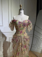 Off-the-Shoulder Floral Embroidery Mermaid Gown