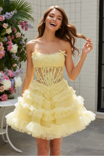 Strapless Tiered Tulle Corset Mini Dress