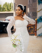Long Sleeve Illusion Mermaid Sequin Wedding Gown