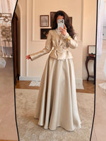 Satin Two-Piece Evening Skirt Set with 3D Flower Belt