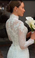 Long Sleeve High Neck Lace Mermaid Wedding Dress