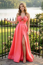 Strapless Bow Cutout Ball Gown with Slit