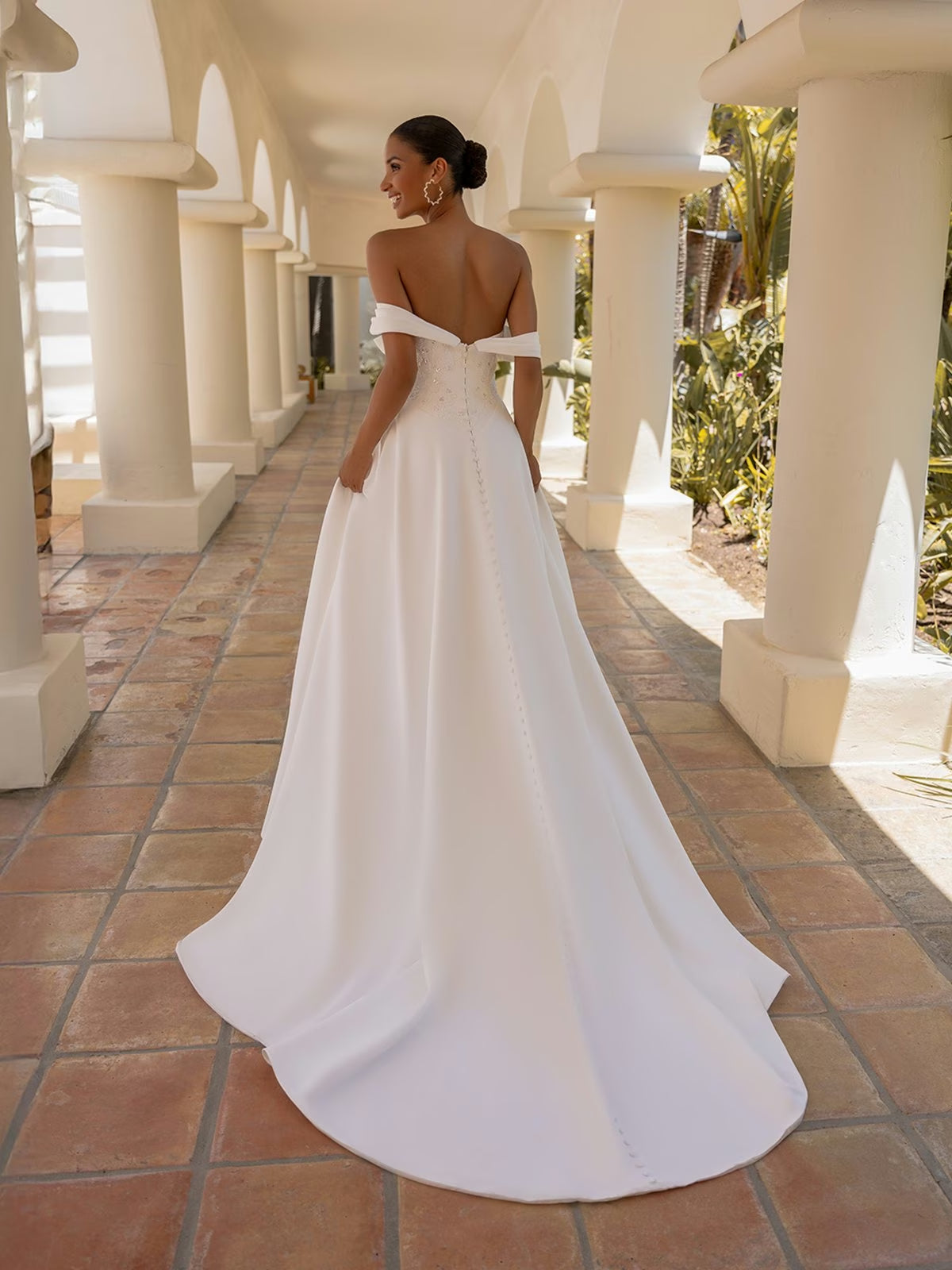 Off-the-Shoulder A-Line Wedding Dress with Bow