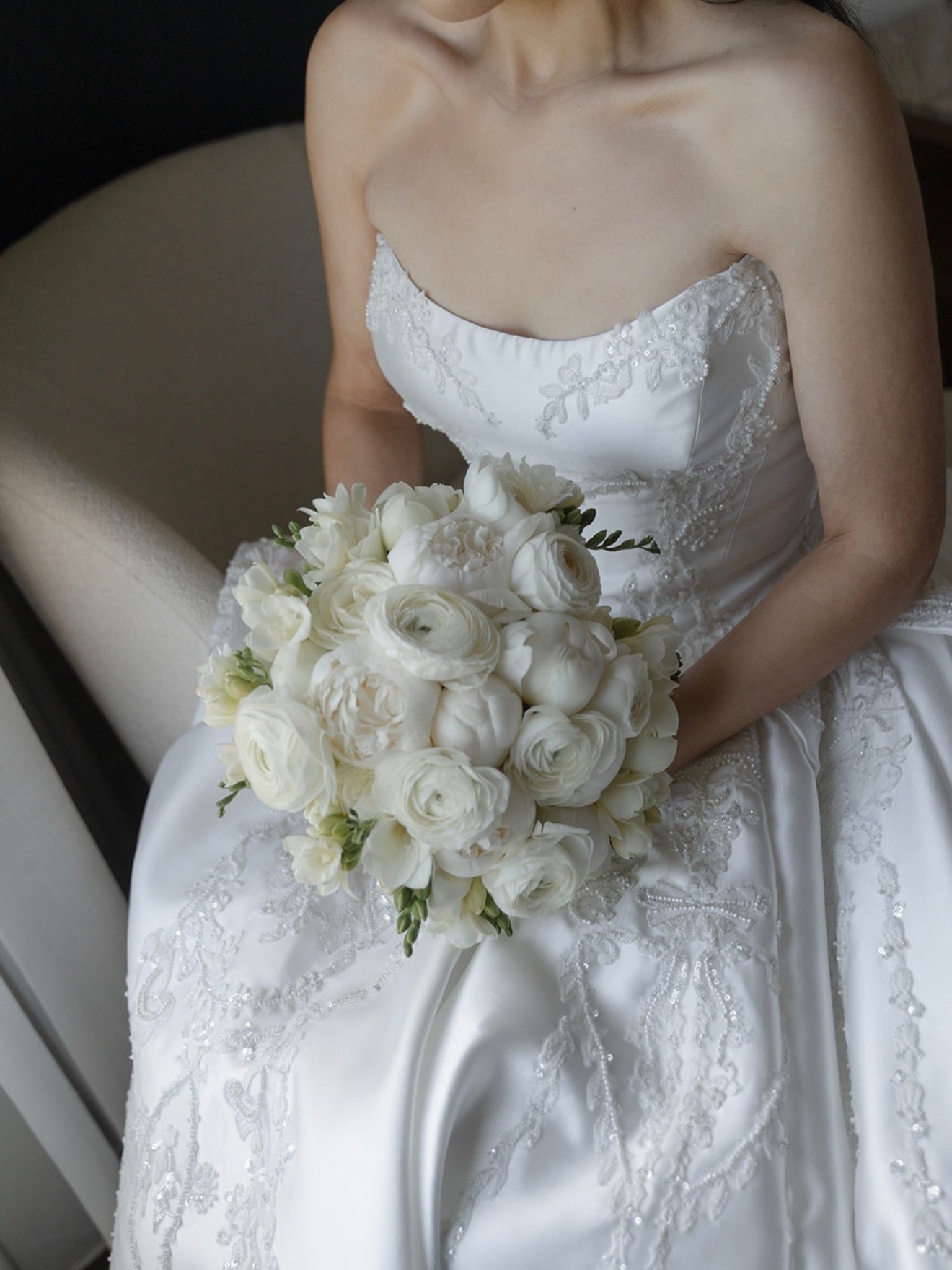 Strapless Satin Ball Gown Wedding Dress with Train