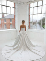 Pearl-Embellished Satin Ball Gown Wedding Dress