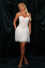 Strapless Corset Lace Mini Dress with Fringe Skirt
