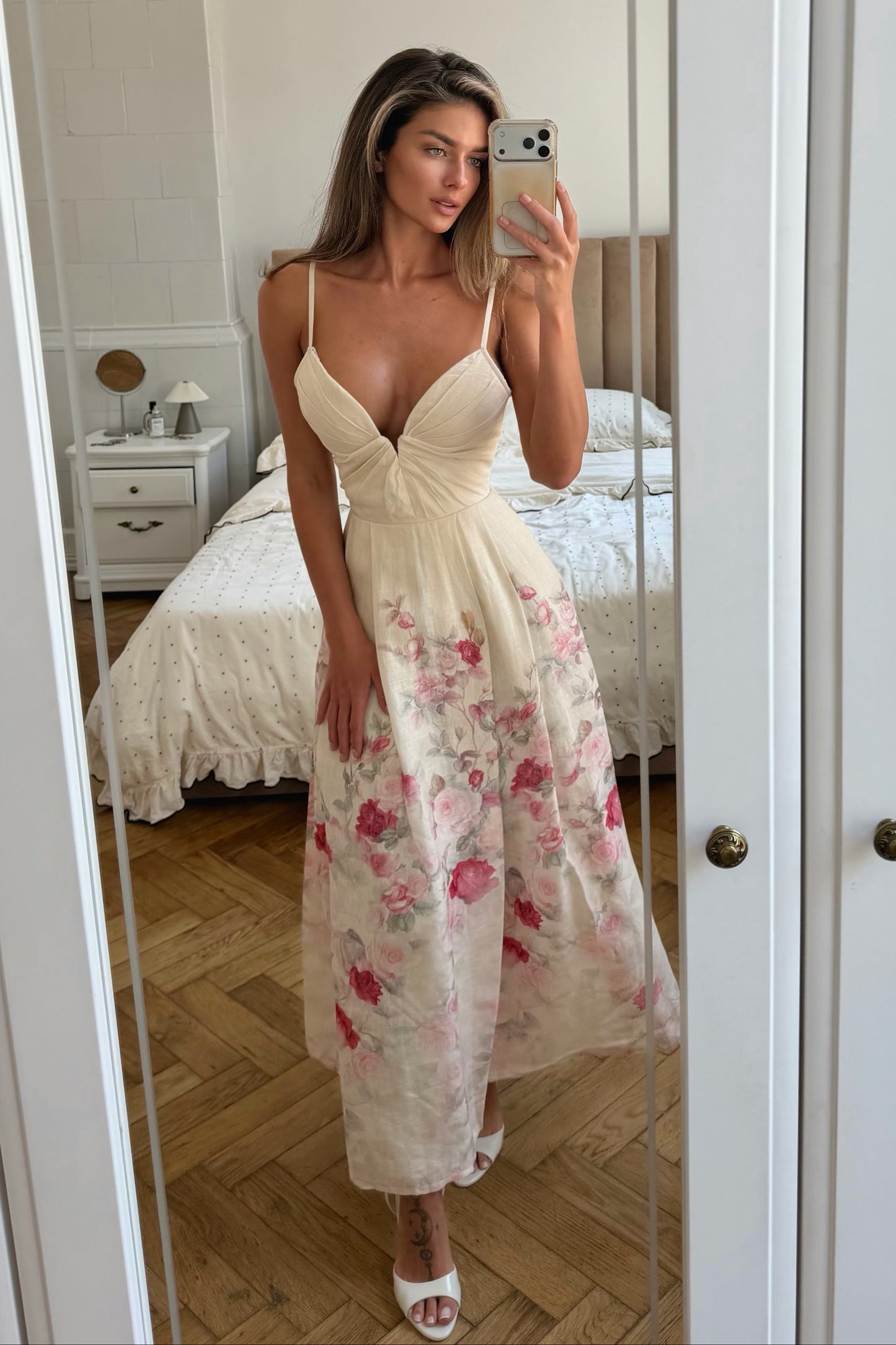 Floral Corset Back A-Line Midi Dress