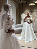Strapless Pleated Satin Ball Gown Wedding Dress