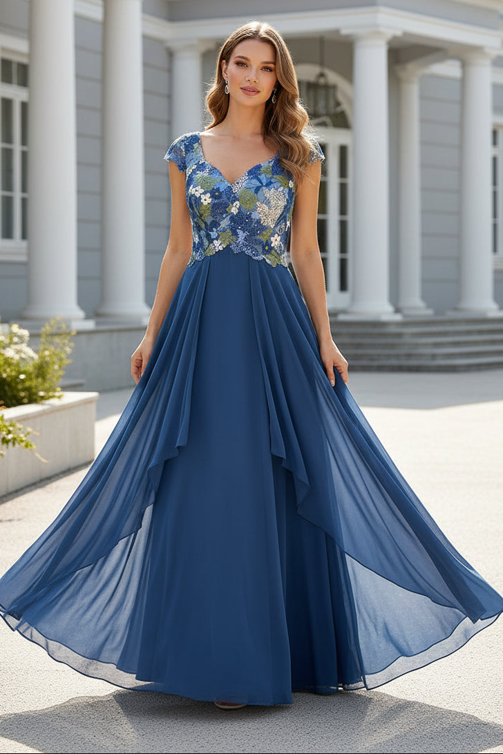 Embroidered Lace A-Line Chiffon Evening Gown