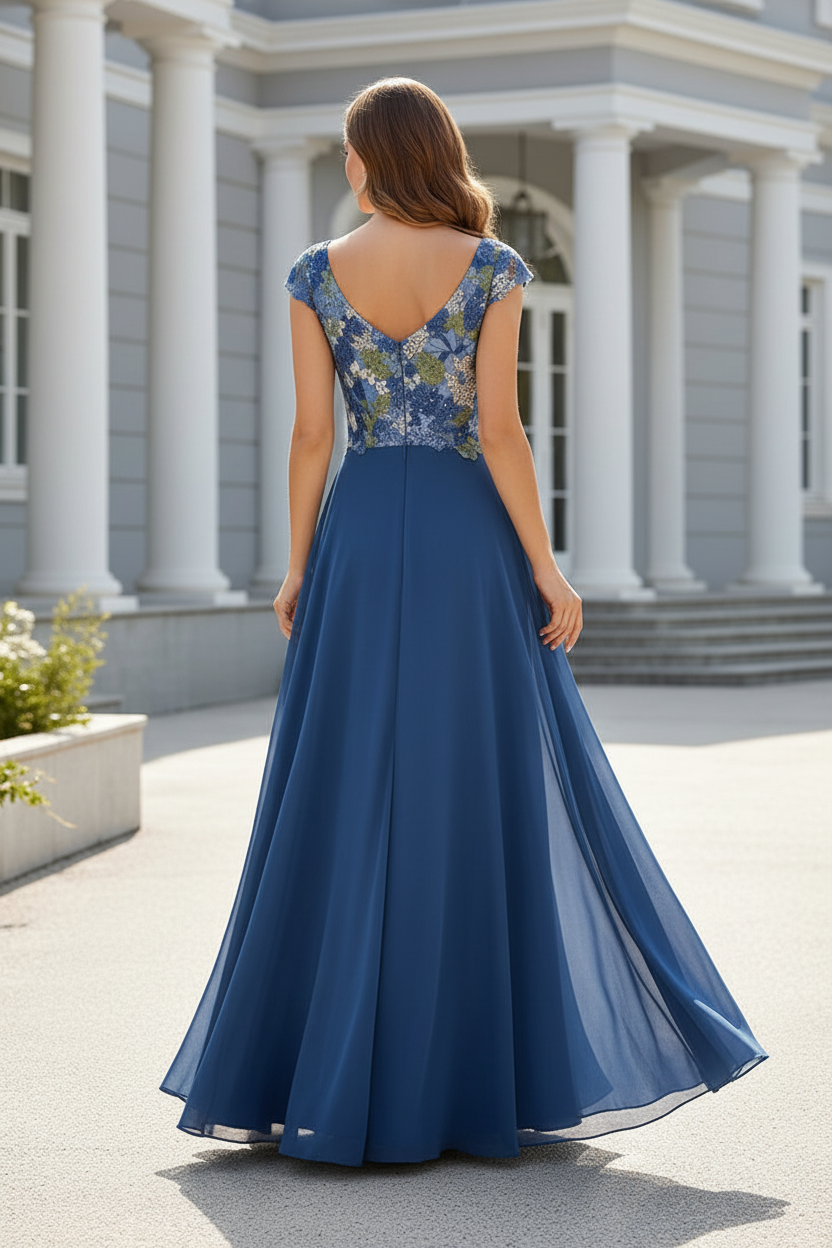 Embroidered Lace A-Line Chiffon Evening Gown