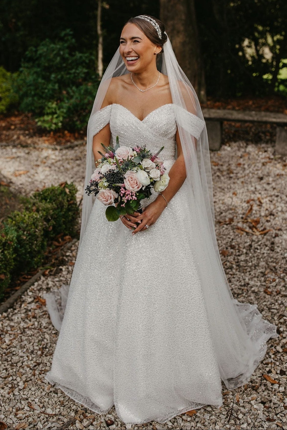 Glitter Sweetheart Off-The-Shoulder A-Line Wedding Dress