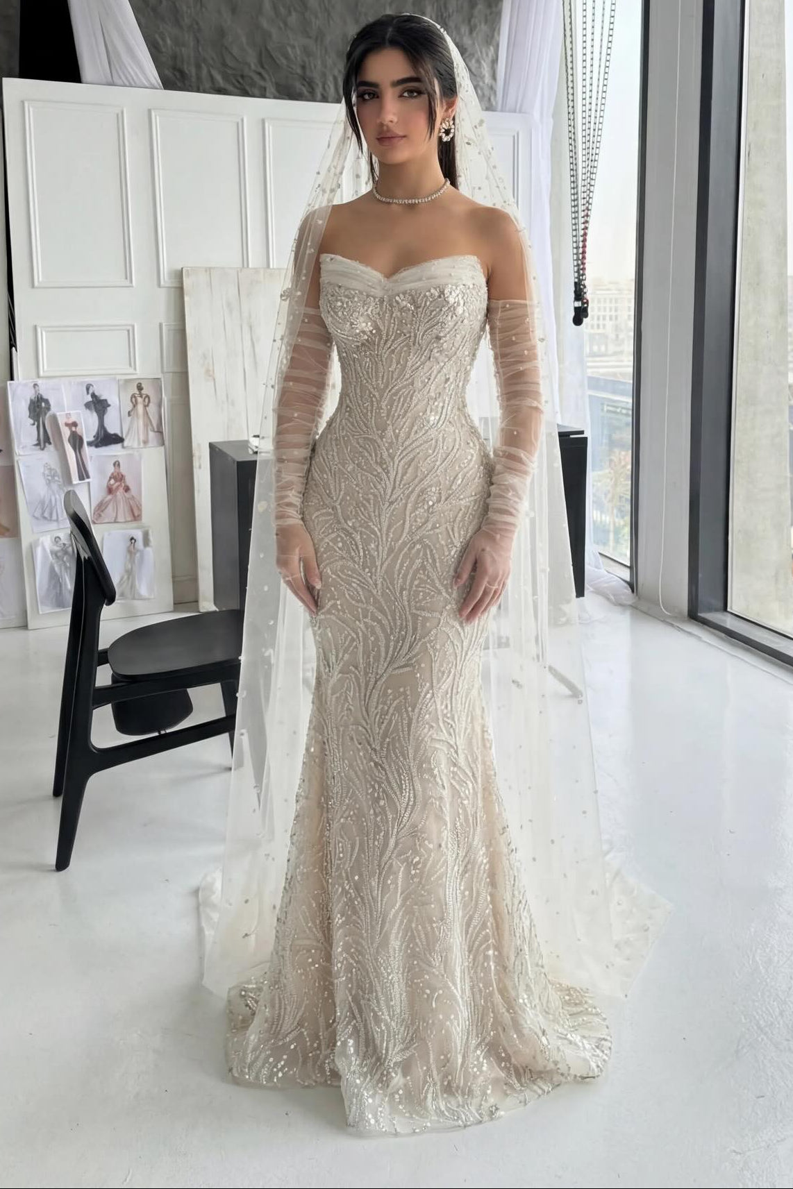 Strapless Sweetheart Beaded Mermaid Wedding Dress