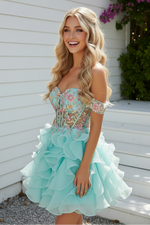 Off-the-Shoulder Ruffled Corset Short Dress