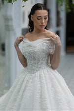 Off-The-Shoulder Lace Ball Gown Wedding Dress