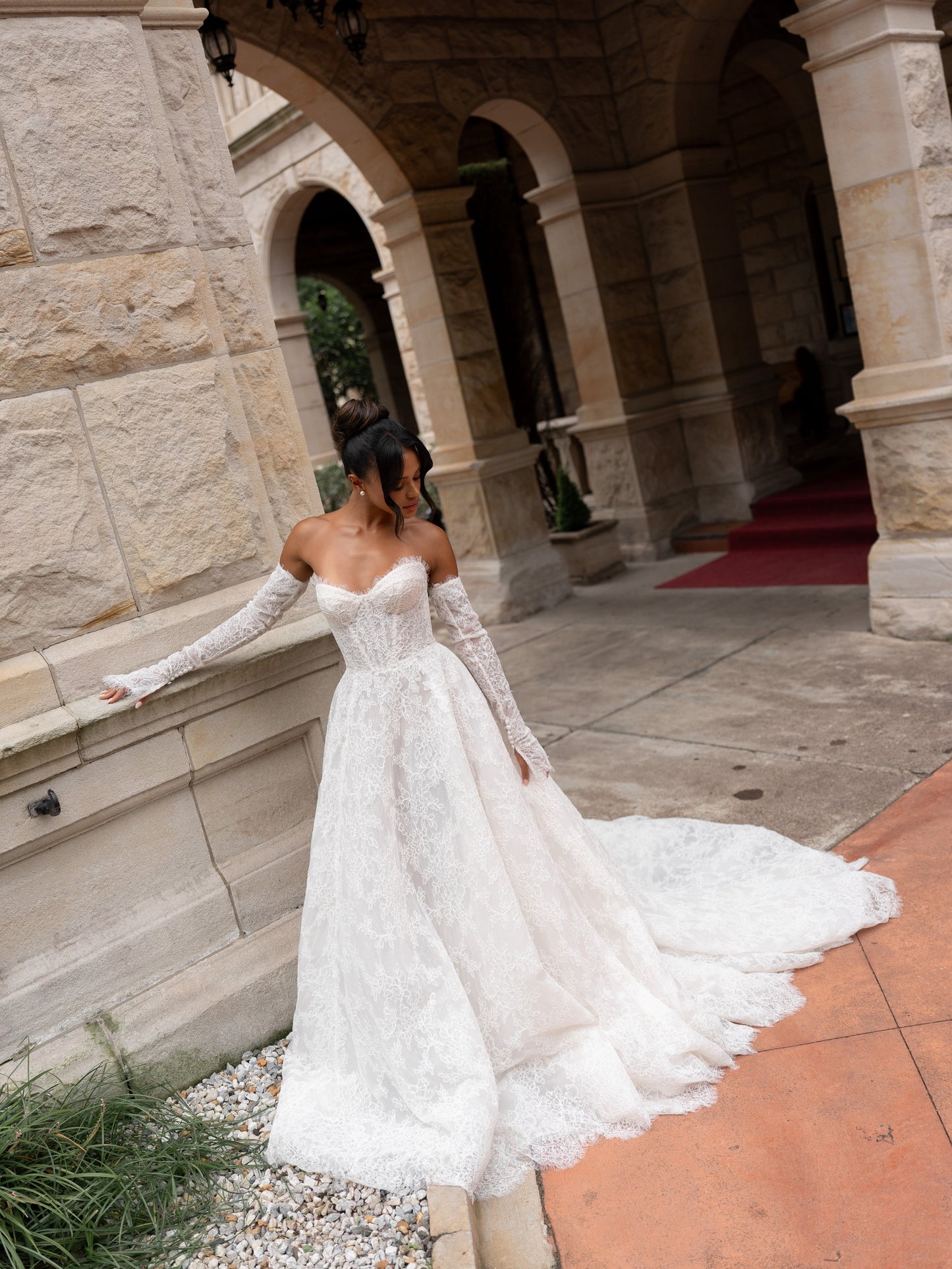 Strapless Lace Corset Ball Gown Wedding Dress