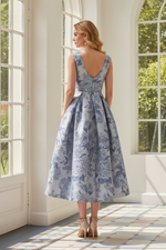 Floral Jacquard V-Neck Midi Dress with Pockets