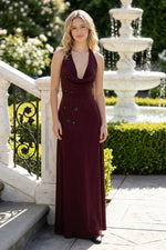Halter Cowl Neck Embellished Maxi Gown